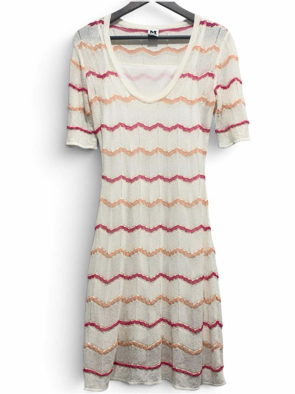 M Missoni Wave Stripe Metallic Knit Midi Dress IT 42 US 6 Pink Ivory